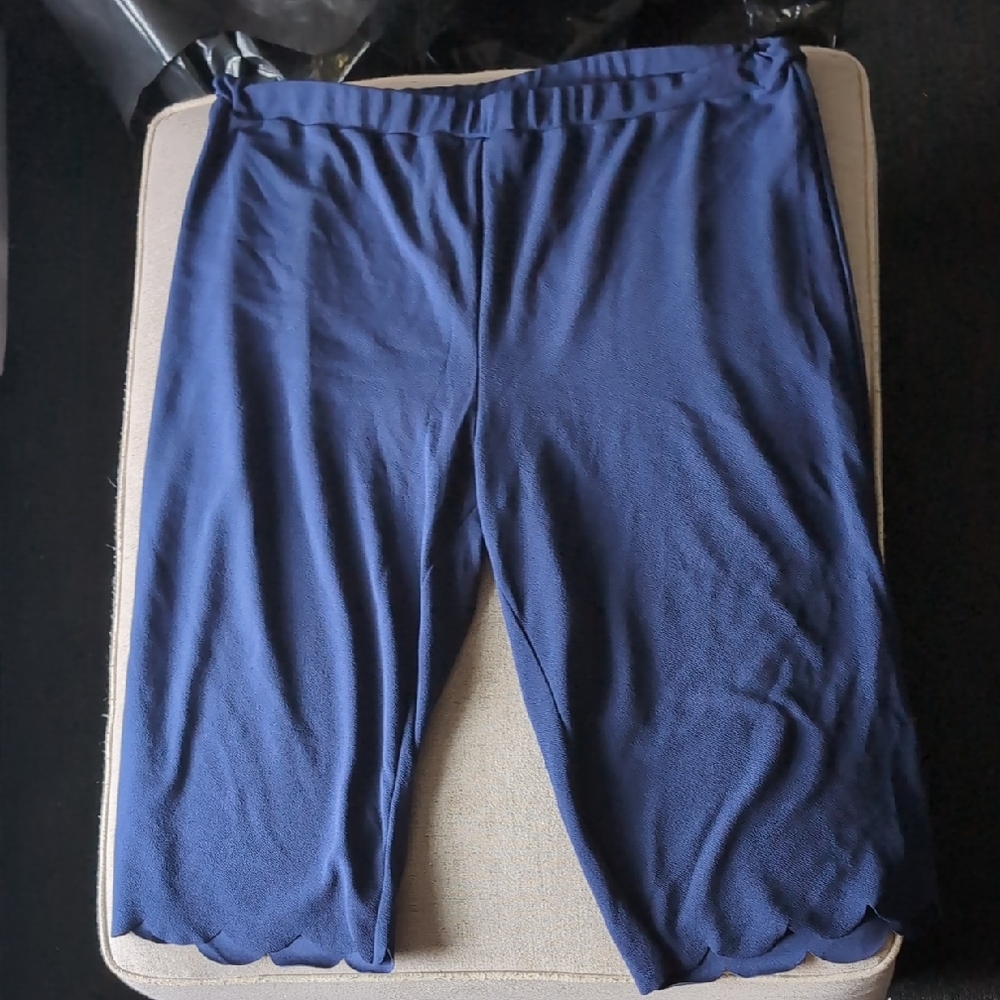 Navy Blue Scalloped Hem Pants
